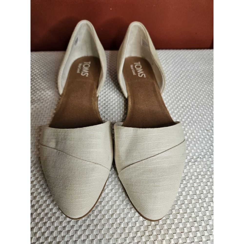 TOMS Women's Jutti D'Orsay Flats - Oatmeal Linen Canvas With Suede Back Size 8.5